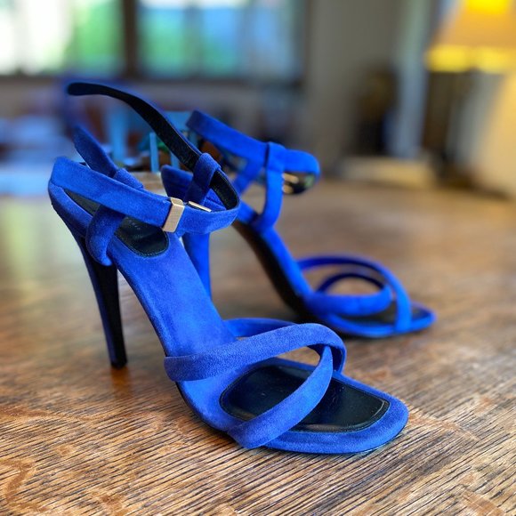 CELINE Blue Suede Heels – Size 7.5/37.5 - Picture 1 of 14